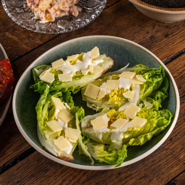 Little Gem, Caesar dressing and Italian cheese flakes